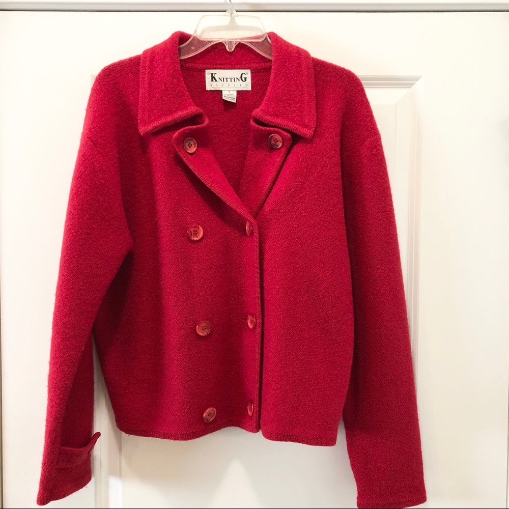 Red Vintage Wool Long Sleeve Knit Jacket